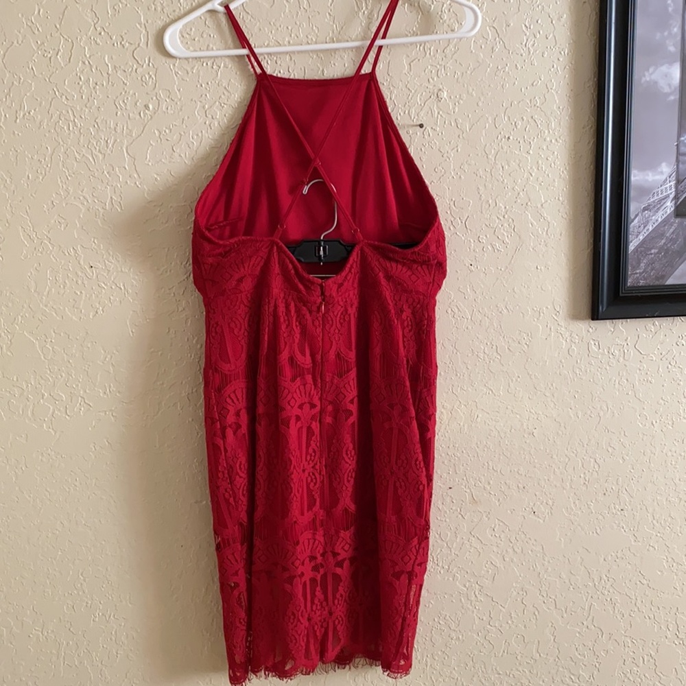 MIDI Red Lace Dress Size M - Picture 2 of 4
